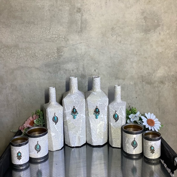 🌸 8PC: DECOR DISPLAY BOTTLE CAN TURQUOISE HOME ART PIECE LIVING SPACE HOLDERS - Picture 8 of 8